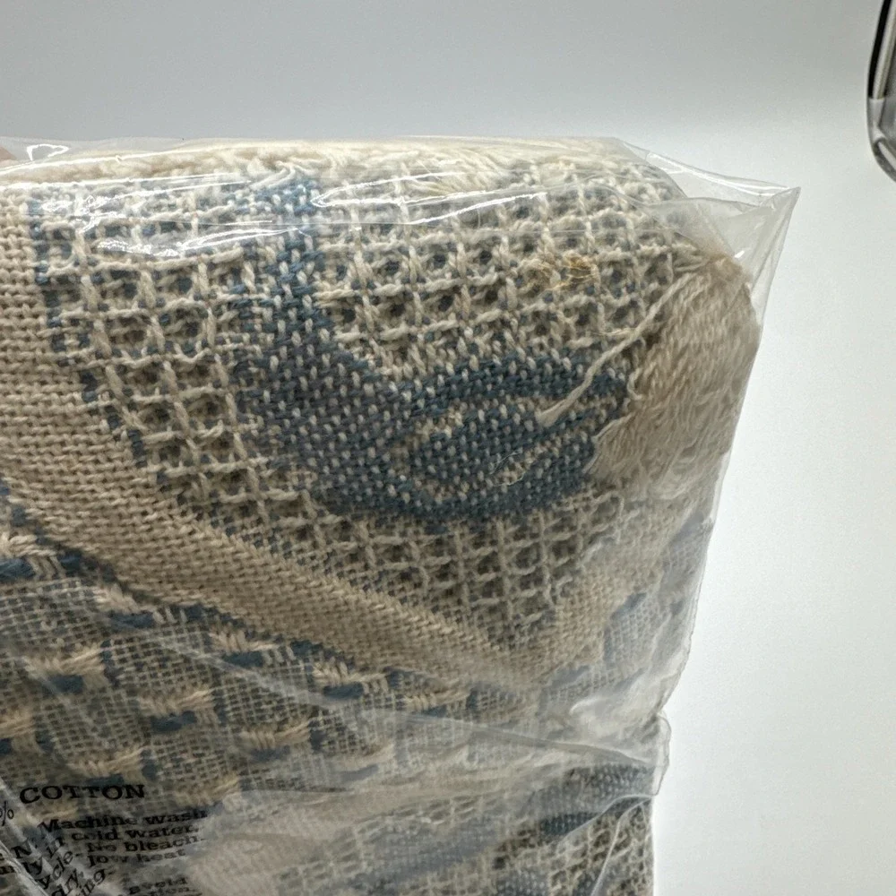 Vintage Avon Afghan Woven Throw With Fringe Grandma Core Cottage hearts Blue NIB